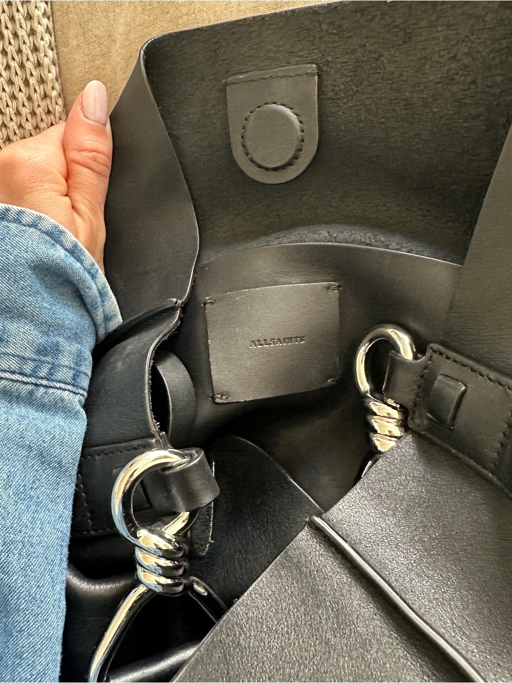 All Saints Black Leather Shoulder Tote - Picture 13 of 13